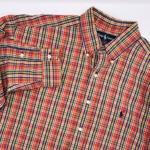 Ralph Lauren Plaid Shirt Blaire Button Up Long Sleeve Modern Orange Blue Mens XL